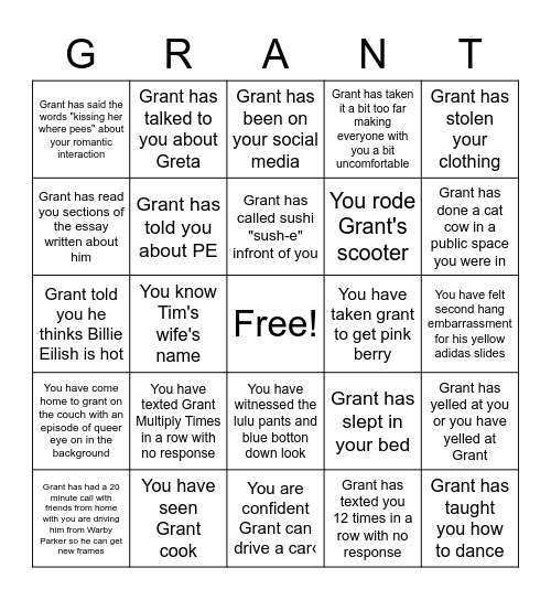 Grant Bingo Card