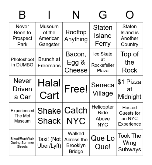 NEW YORK CITY STYLE Bingo Card