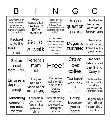 The Lovelies Quarantine Bingo Card