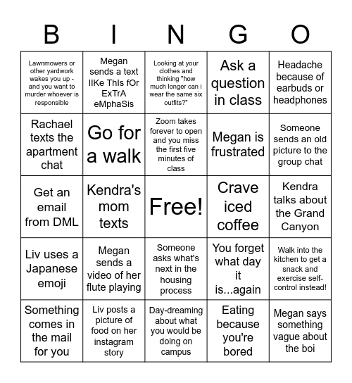 The Lovelies Quarantine Bingo Card