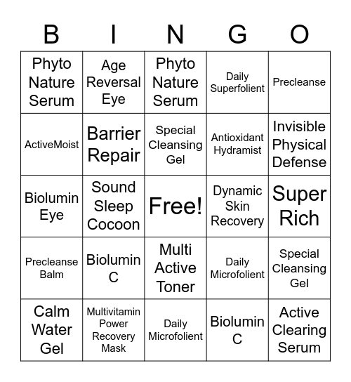 DERMOLOGICA Bingo Card