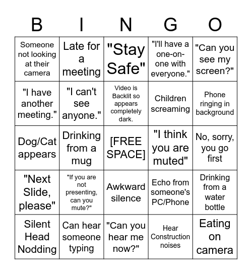 Zoom Bingo Card