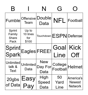 Sprint's Game Day Bingo Card