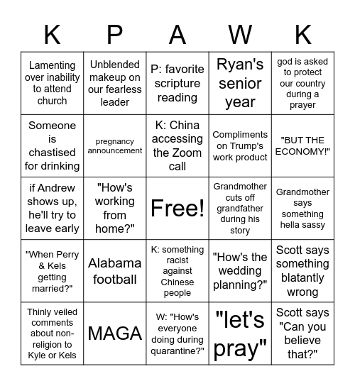 The Most Uncomfortable Zoom Meeting Bingo Card