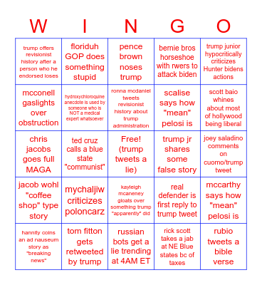 Right Wingo Bingo Card