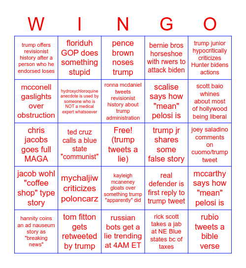Right Wingo Bingo Card
