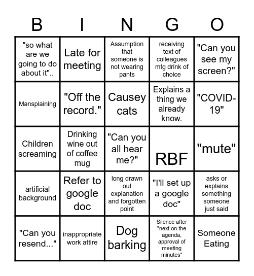 Faculty Meeting Zoom Bingo Card