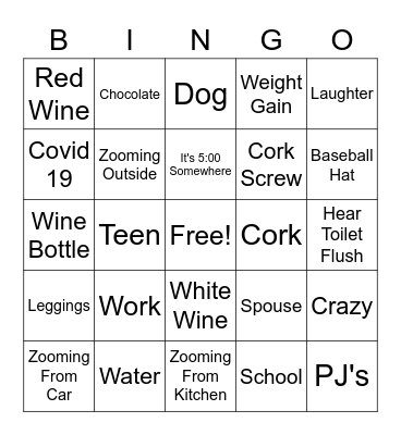 Wine Zoom Party Bingo Card