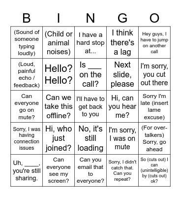 Conference Call Bingo Card