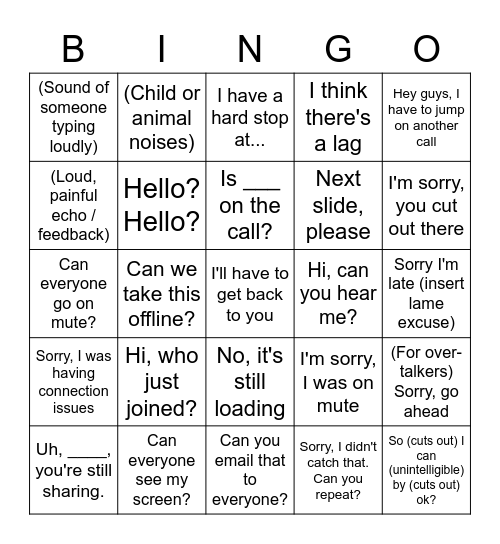 Conference Call Bingo Card