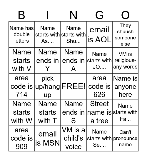 Untitled Bingo Card