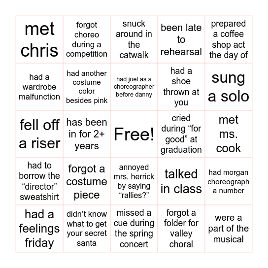 Tiger Pizazz Bingo Card