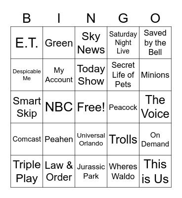 Xfinity Presents Lets Get Virtual Bingo Card