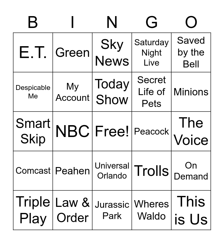 Xfinity Presents Lets Get Virtual Bingo Card