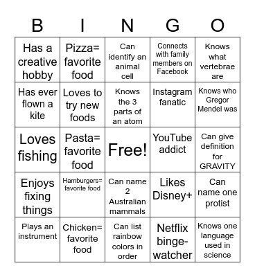 Welcome to Our Class! Bingo Card