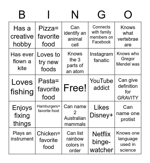 Welcome to Our Class! Bingo Card