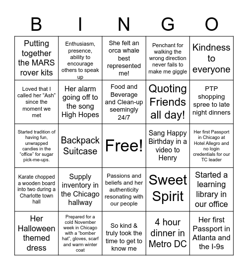 Our Favorite Ash Memories Bingo Card