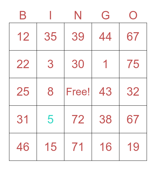 Untitled Bingo Card