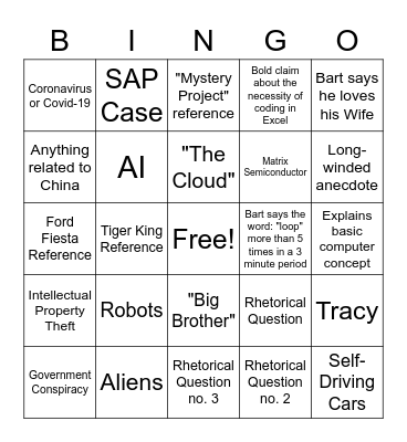 Bart Zoom Bingo Card
