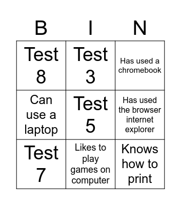 TEST BINGO Card