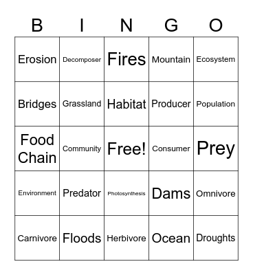 Grade 3: Ecosystems & Interactions Bingo Card