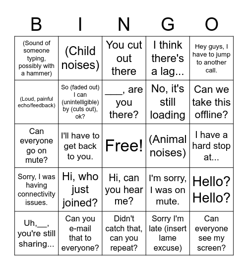 Conference Call BINGO Card