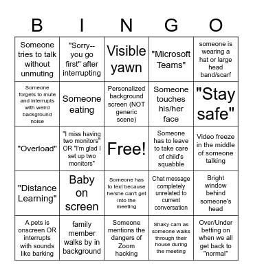 Zoom Bingo Card
