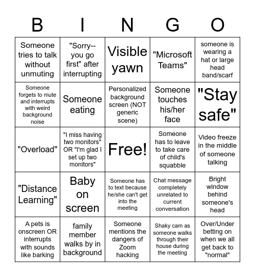 Zoom Bingo Card