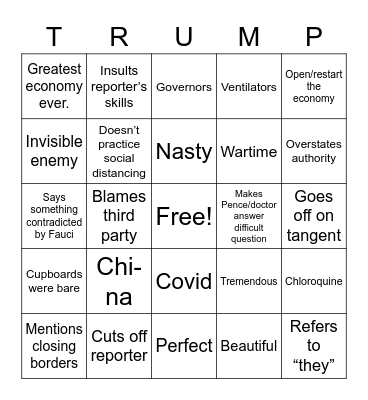 Coronavirus Briefing Bingo Card