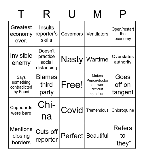 Coronavirus Briefing Bingo Card