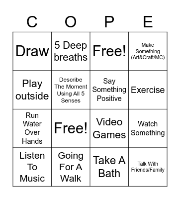 Coping Bingo Card