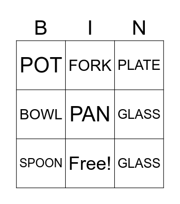 TABLEWARE Bingo Card