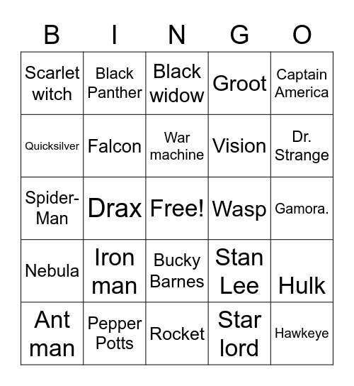 Favorite marvel characters bingo Card