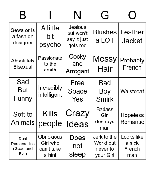 Favorite Character Types Bingo Card