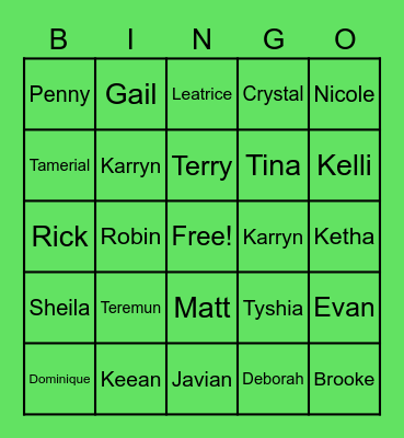 Family Names Bingo Card