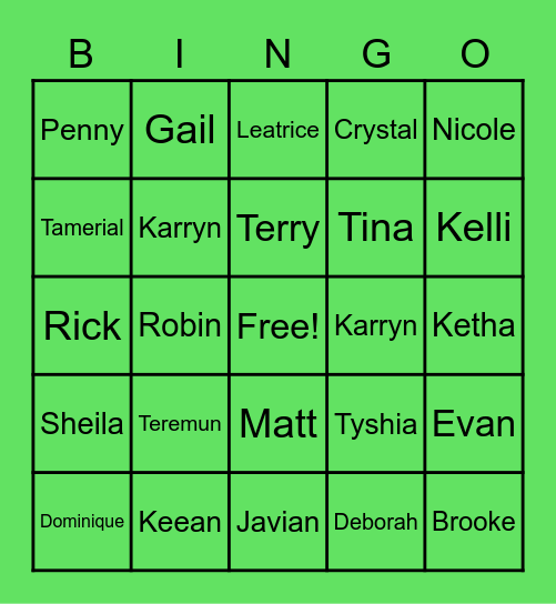 Family Names Bingo Card