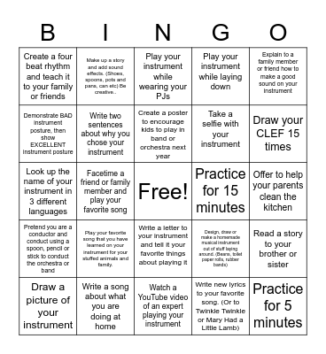 Band and Orchestra Bingo Card