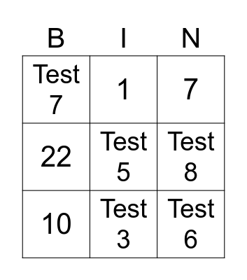 TEST BINGO Card