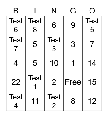 TEST BINGO Card