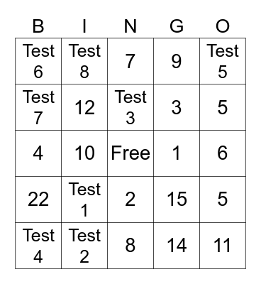 TEST BINGO Card