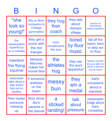 London 2012 Gymnastics Bingo Card