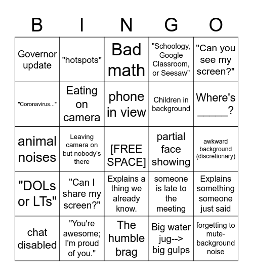 Zoom Bingo Card