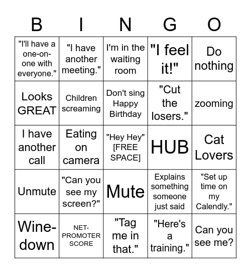 Zoom Bingo Card