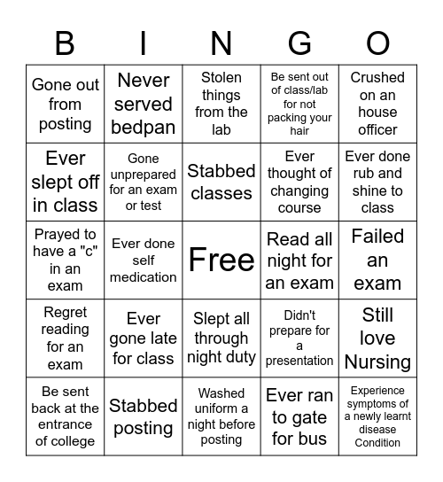 Abuad Nursing students Bingo Card