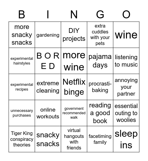 Isolation Bingo Card