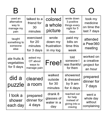 GRACE Bingo Card