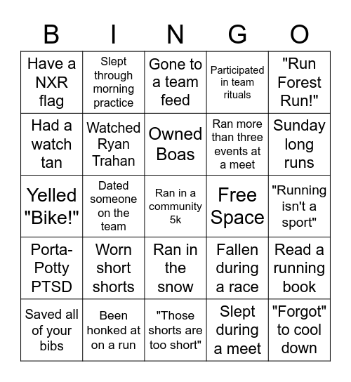 Short Shorts Bingo Card