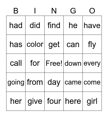 Sight Words - 2 Bingo Card