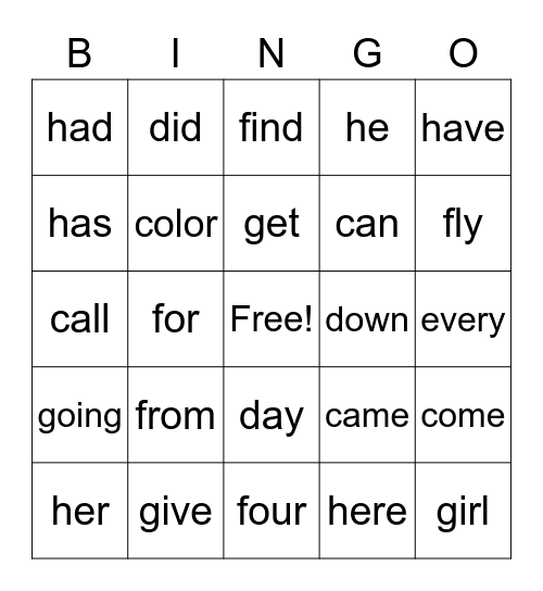 Sight Words - 2 Bingo Card