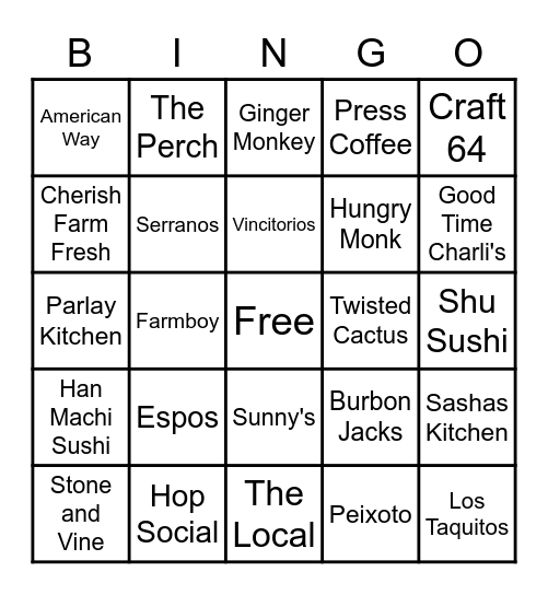 Chandler Small Business BINGO Card